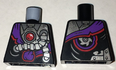 Torso Ninjago Robe with Purple Sash with Knot, Mechanical Parts and Silver Saw Blade Pattern