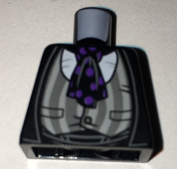 Torso Jacket with Gray Striped Stretched Vest, Black Ascot with Purple Spots Pattern