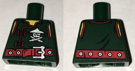 Torso Ninjago Vest with Red Clasps, Ninja Skull with Crossed Swords and Red Belt with Silver Buckle Pattern