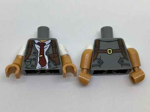 Torso Vest, White Shirt Rumpled, Dark Red Tie, Shoulder Holster Pattern / Medium Nougat Arms with White Short Sleeves / Medium Nougat Hands