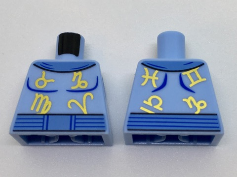 Torso Medium Blue Collar and Belt, Gold Zodiac Symbols Pattern