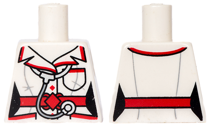 Torso Batman Female Outline with Red Trim and Belt, Stethoscope and Pockets Pattern