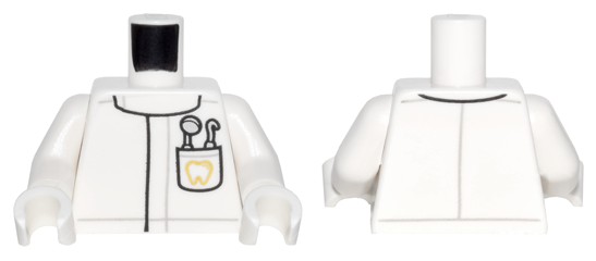 Torso Lab Coat with Pocket with Dentist Mirror and Pick and Gold Tooth Pattern / White Arms / White Hands