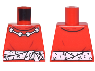 Torso Shirt with Round Collar, Necklace with 4 Beads and White Tied Belt with Calendar Numbers Pattern