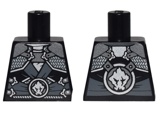 Torso Dark Silver and Silver Armor Plates, Straps and Buckles, Dark Bluish Gray Sash, Ninjago Earth Gorilla Head Symbol Pattern