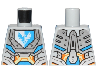 Torso Nexo Knights Armor with Orange and Gold Circuitry and Emblem with Blue Falcon Pattern