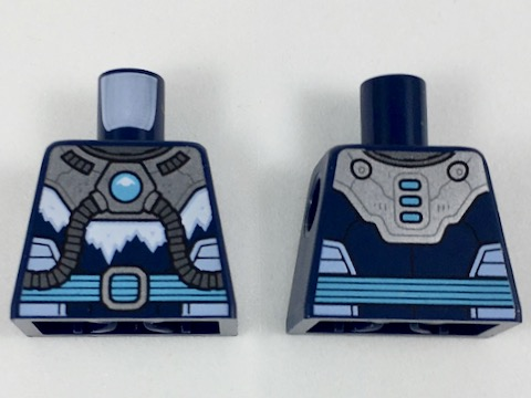 Torso Armor with Medium Azure Round Crystal and Belt, Silver Tubes and Buckle and White Ice Pattern