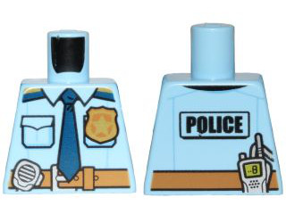 Torso Police Shirt with Gold Badge, Dark Blue Tie, Dark Tan Belt and 'POLICE' and Radio on Back Pattern