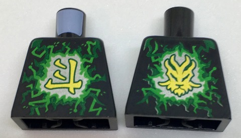 Torso Ninjago Green and Lime Airjitzu Electricity and Gold Ninjago Logogram 'Energy', Dragon Symbol on Back Pattern