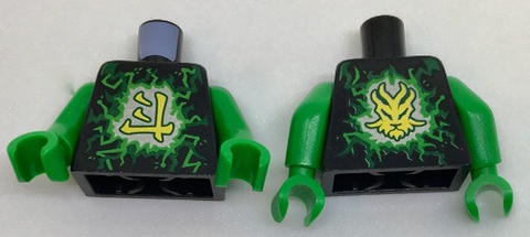 Torso Ninjago Green and Lime Airjitzu Electricity and Gold Ninjago Logogram 'Energy', Dragon Symbol on Back Pattern / Green Arms / Green Hands