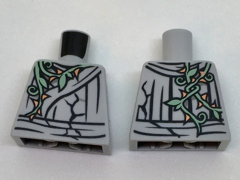 Torso Cracked Statue, Ninja Robe with Sand Green Vine and Gold Thorns Front and Back Pattern