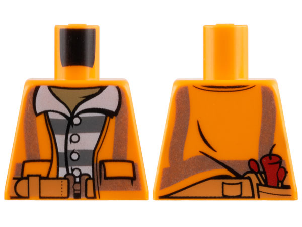 Torso Town Prisoner Shirt with Prison Stripes and Orange Vest with Dynamite and Matches on Back Pattern