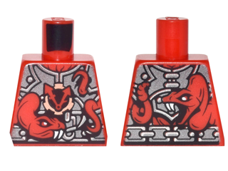 Torso Ninjago Metallic Silver Armor with 2 Large Red Snakes with White Fangs and Clock Pattern