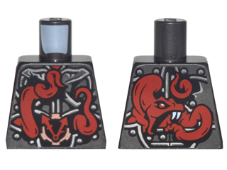 Torso Ninjago Metallic Silver Armor with Clock and Large Red Snake with White Fangs on Back Pattern