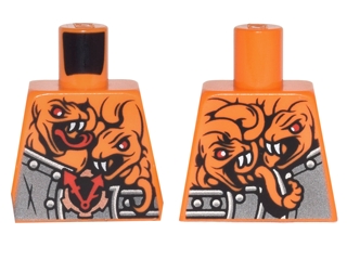 Torso Ninjago Armor with Rivets, Clock and 4 Orange Snakes with Red Eyes and White Fangs Pattern