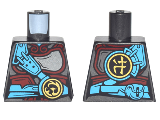 Torso Ninjago Female Pearl Dark Gray and Dark Red Armor, Dark Azure Belt and Strap, Gold Phoenix Emblem Pattern