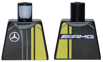 Torso Racing Suit with Yellow Panel, Dark Bluish Gray Collar, Silver Mercedes-Benz Logo, and White AMG Logo on Back Pattern