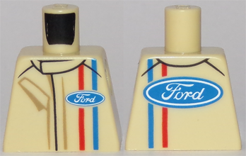 Torso Racing Suit with Ford Logo and Red and Blue Stripes on Front and Back Pattern
