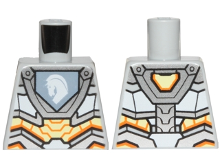 Torso Nexo Knights Armor with Orange and Gold Circuitry and Emblem with White Horse Pattern