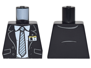 Torso Suit with Pockets and Buttons over White Shirt with Collar and Gray Striped Tie and ID Badge Pattern