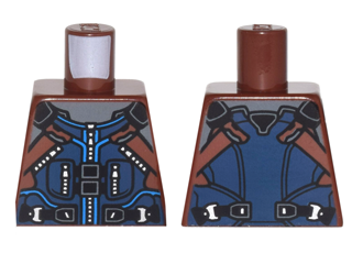 Torso Dark Blue and Reddish Brown Vest with Zipper and Pockets, Black Belt, Silver Buckles Pattern