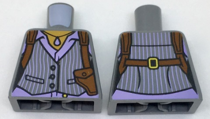 Torso Female Vest with White Pinstripes, Lavender Shirt and Reddish Brown Shoulder Holster Pattern