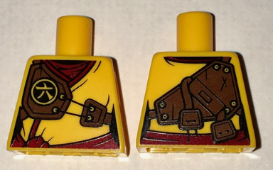 Torso Ninjago Robe with Dark Red Undershirt and Sash, Dark Brown Armor with Ninjago Logogram 'Amber' Pattern