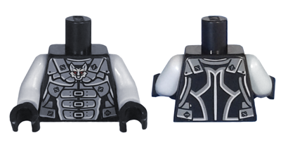 Torso Ninjago Dark Bluish Gray Armor with Wolf Head Emblem Pattern / Light Bluish Gray Arms / Black Hands