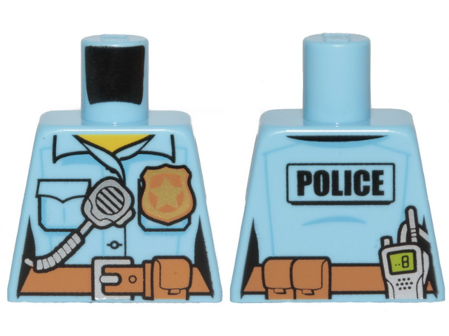 Torso Police Female Shirt with Gold Badge, Dark Tan Belt with Pocket and 'POLICE' and Radio on Back Pattern