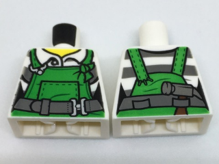 Torso Overalls Green over Prison Stripes Shirt, Dark Bluish Gray Belt Pattern