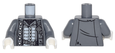 Torso PotC Naval Officer Uniform Tattered with Silver Buttons and White Trim, Belt Buckle, Service Medal Pattern / Dark Bluish Gray Arms / White Hands