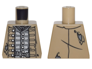 Torso PotC Naval Officer Uniform Tattered with Silver Buttons and White Trim, Dark Bluish Gray Vest, Belt Buckle Pattern