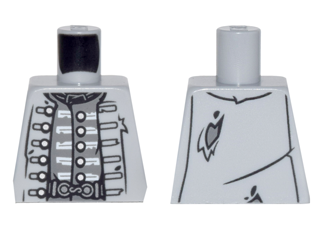 Torso PotC Naval Officer Uniform Tattered with Silver Buttons and White Trim, Vest, Belt Buckle Pattern