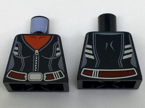 Torso Female Top with Red Neck, Silver Zipper and Trim and Dark Red Belt Pattern