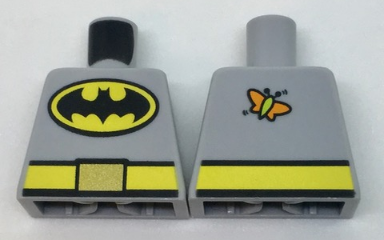 Torso Batman Logo in Yellow Oval, Yellow Belt with Gold Buckle, Orange and Lime Moth on Back Pattern