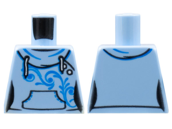 Torso Female Hoodie with White Laces, Blue Scrollwork, Kangaroo Pocket and Back Print Pattern