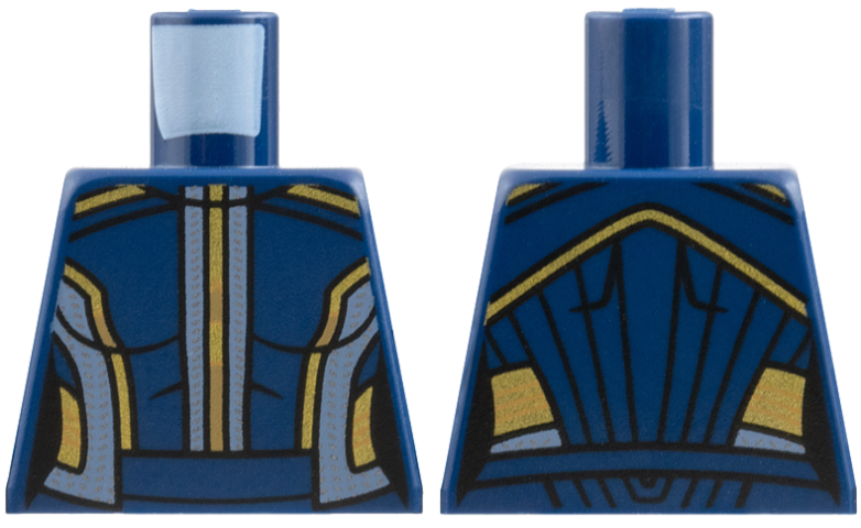 Torso Female Bodysuit with Gold and Light Blue Trim Lines on Sides and Center Pattern