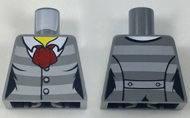 Torso Female Jacket with Light Bluish Gray Stripes, 3 Buttons and Dark Red Scarf and Back Print Pattern