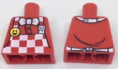 Torso Checkered Apron and White Bow Tie, Bright Light Orange Smiley Face Button Pattern