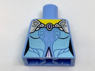 Torso Female Dress with Yellow Neck, Lavender Shoulders and Metallic Trim Pattern