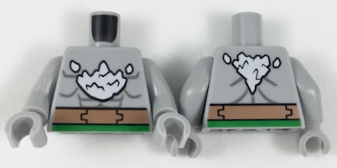 Torso Bare Chest with Muscles, Belt and White Splash Pattern (Doomsday) / Light Bluish Gray Arms / Light Bluish Gray Hands