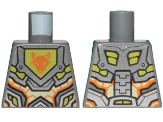 Torso Nexo Knights Armor with Orange and Gold Circuitry and Lime Emblem Framed with Orange Fox Head Pattern