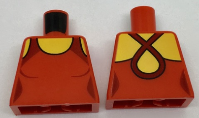 Torso Female Swimsuit with Yellow Neck and Dark Red Crossed Straps on Back Pattern