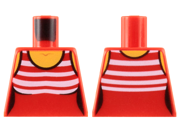 Torso Female Swimsuit with White Horizontal Stripes on Chest, Yellow Neck and Shoulders Pattern