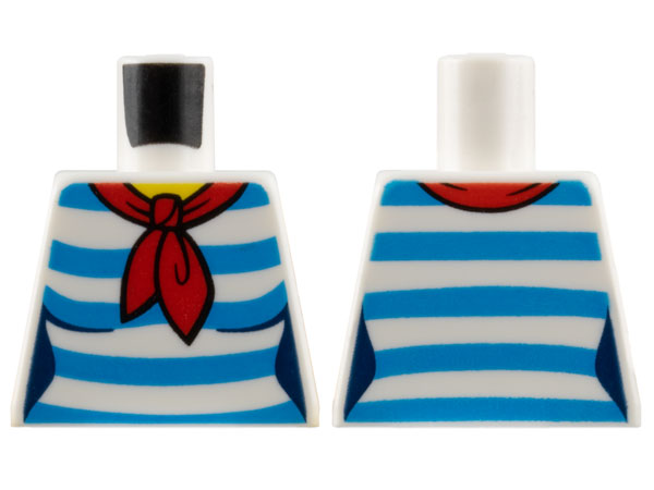 Torso Female Shirt with Dark Azure Horizontal Stripes, Red Scarf, Yellow Neck Pattern