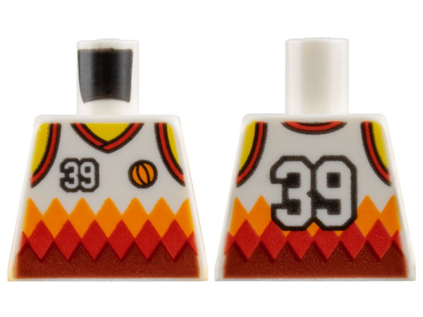 Torso Basketball Jersey Tank Top with '39' and Orange and Red Diamonds, Yellow Neck and Shoulders, Back Print Pattern