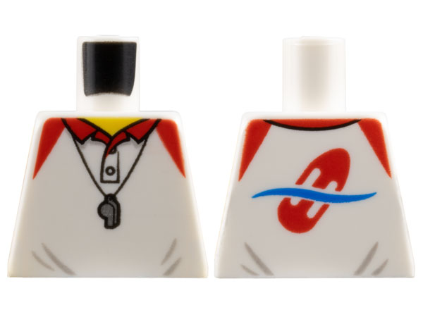 Torso Polo Shirt with Red Collar and Shoulders, Silver Whistle, Yellow Neck, Lifeguard Float on Back Pattern