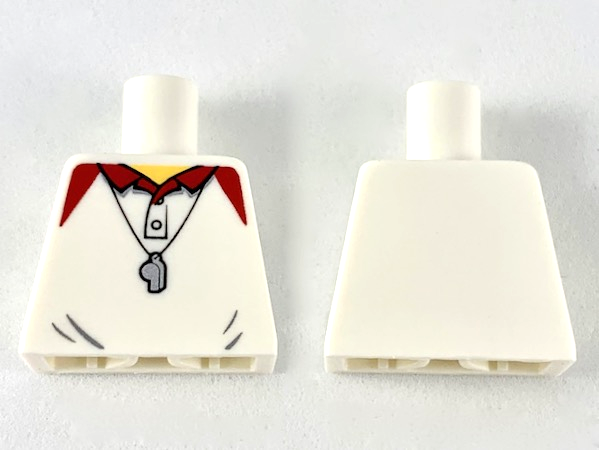 Torso Polo Shirt with Red Collar and Shoulders, Silver Whistle, Yellow Neck Pattern