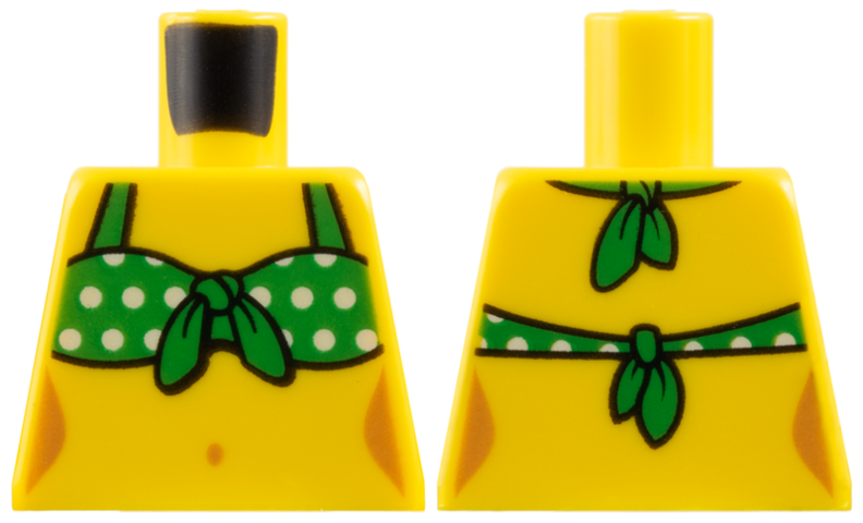 Torso Female with Green Tied-On Bikini Top with White Dots Pattern