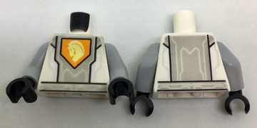Torso Nexo Knights Armor, Silver Circuits, Light Bluish Gray Panel, Orange Emblem, Yellow Horse Head Pattern / Light Bluish Gray Arms / Black Hands